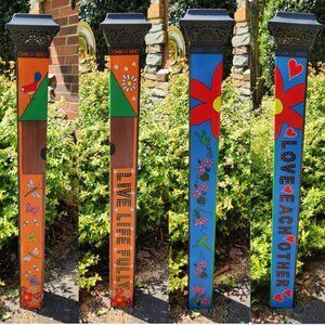 Garden Peace Pole Hand Painted Solar Light and Wire Stand Customized Yard Art